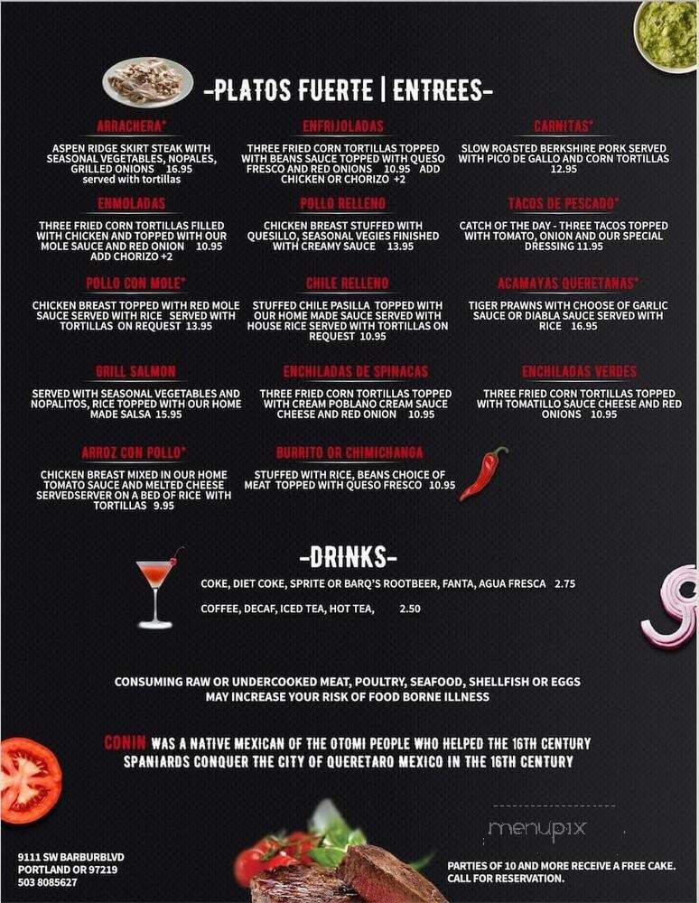 Conin Mexican Cuisine - Portland, OR menu_pic
