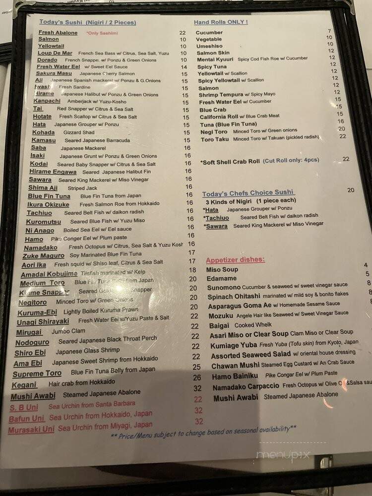 Matsumoto - Los Angeles, CA menu_pic