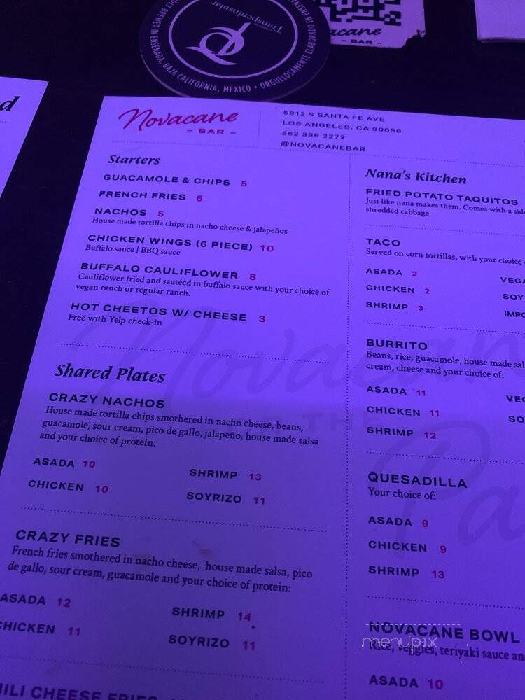 Novacane Sports Bar & Grill - Vernon, CA menu_pic