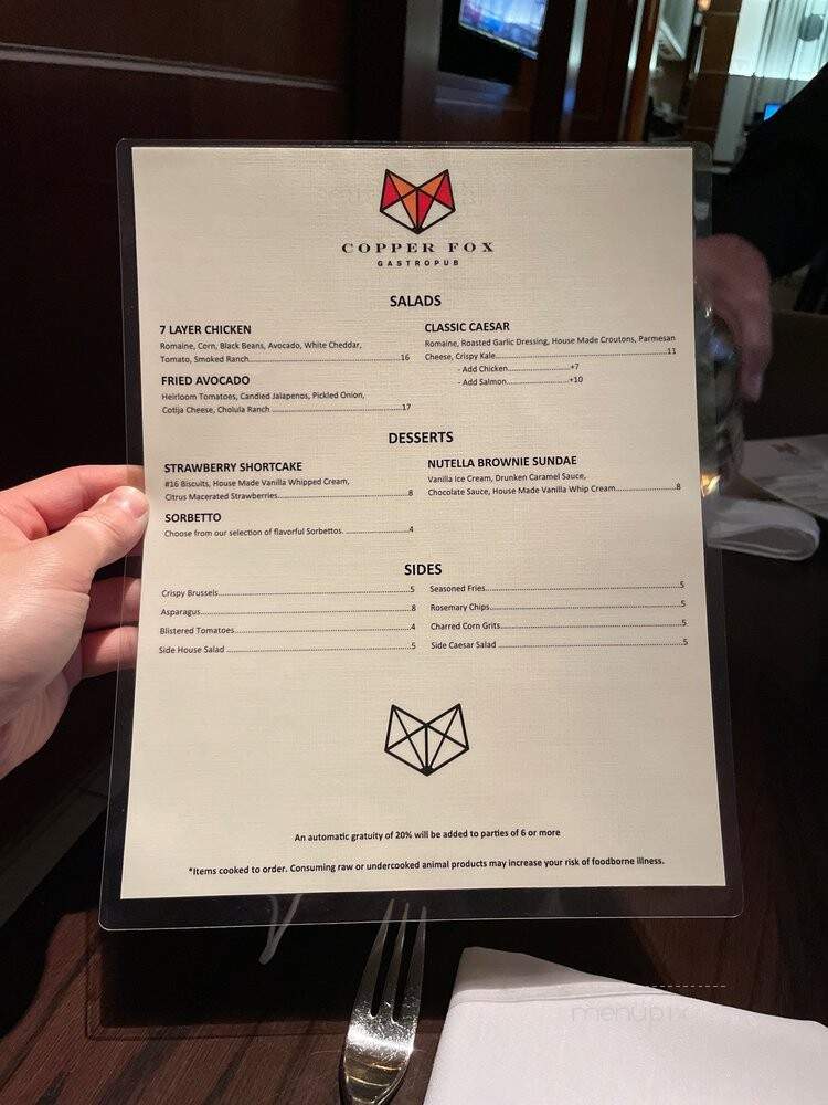 Copper Fox Gastropub - Chicago, IL menu_pic