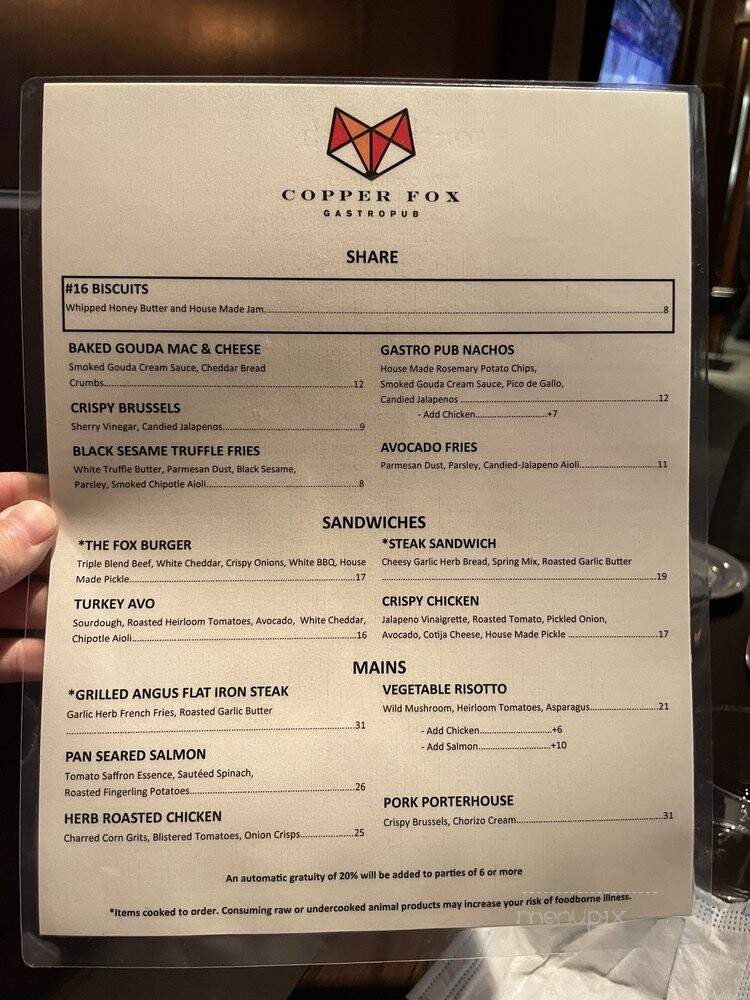 Copper Fox Gastropub - Chicago, IL menu_pic