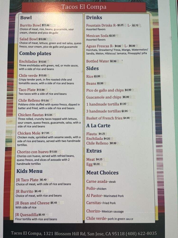 Tacos El Compa Taqueria - San Jose, CA menu_pic