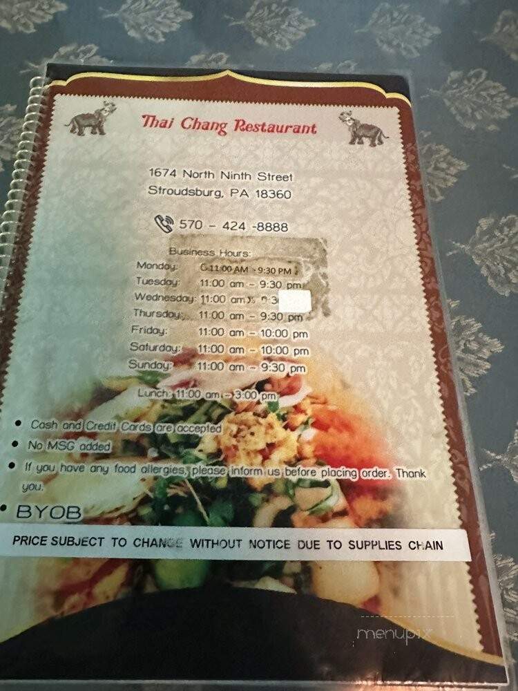 Thai Chang Restaurant and Noodle Bar - Stroudsburg, PA menu_pic