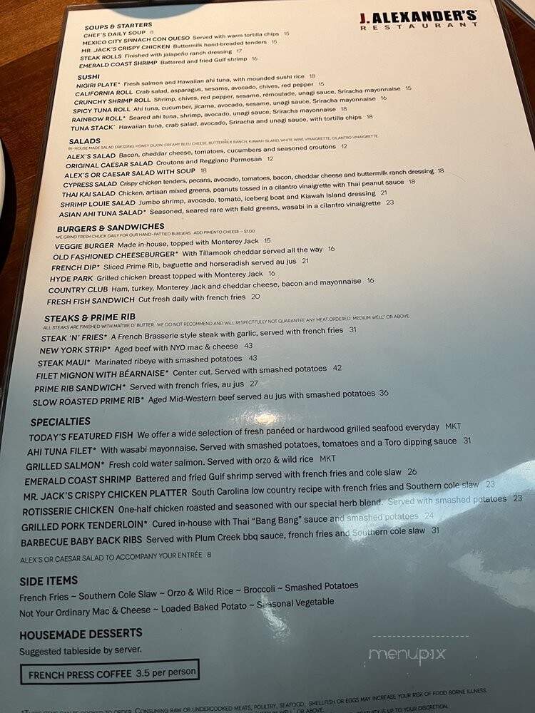 J. Alexander's - Raleigh, NC menu_pic
