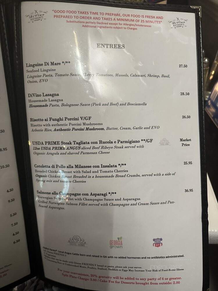 DiVino Ristorante Italiano - North Augusta, SC menu_pic