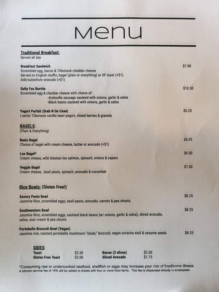 Salty Fox Coffee - Friday Harbor, WA menu_pic