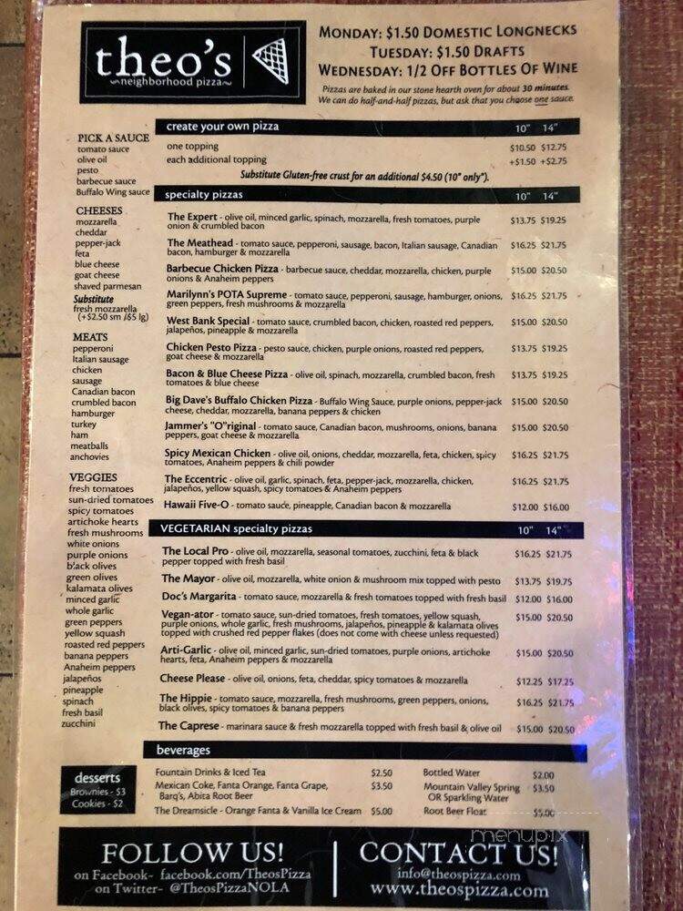 Theo's Neighborhood Pizza - Metairie, LA menu_pic