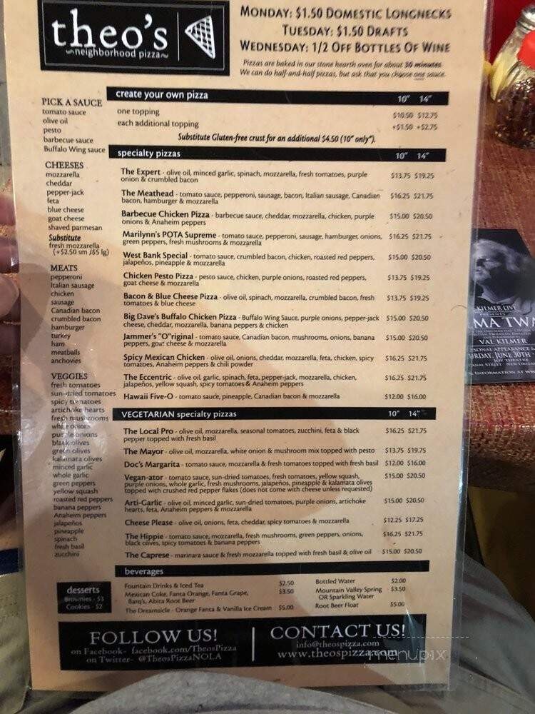 Theo's Neighborhood Pizza - Metairie, LA menu_pic
