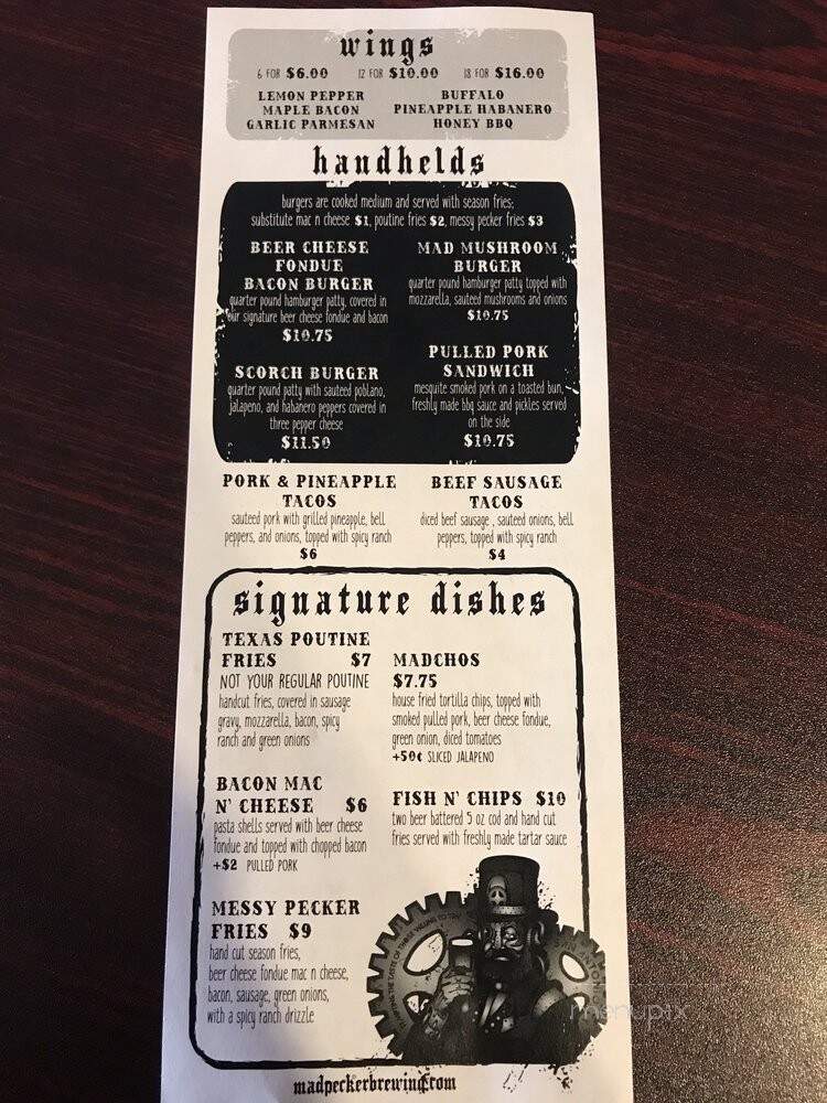 Mad Pecker Brewing - San Antonio, TX menu_pic