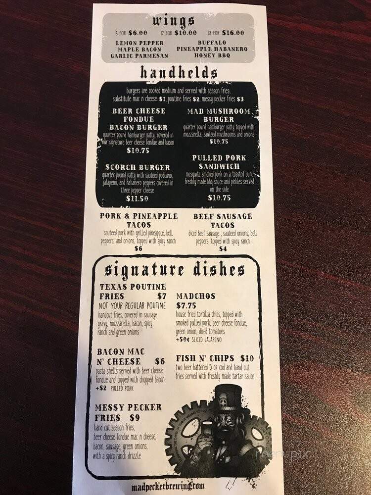 Mad Pecker Brewing - San Antonio, TX menu_pic