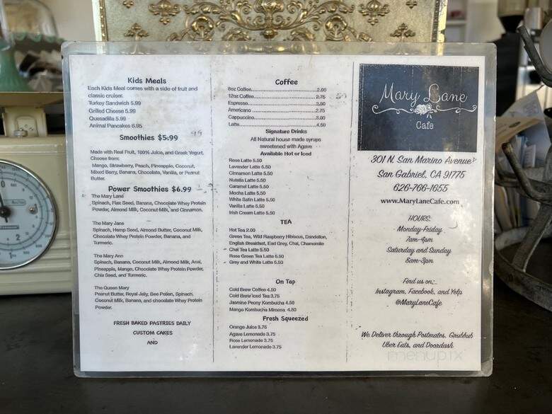 Mary Lane Cafe - San Gabriel, CA menu_pic