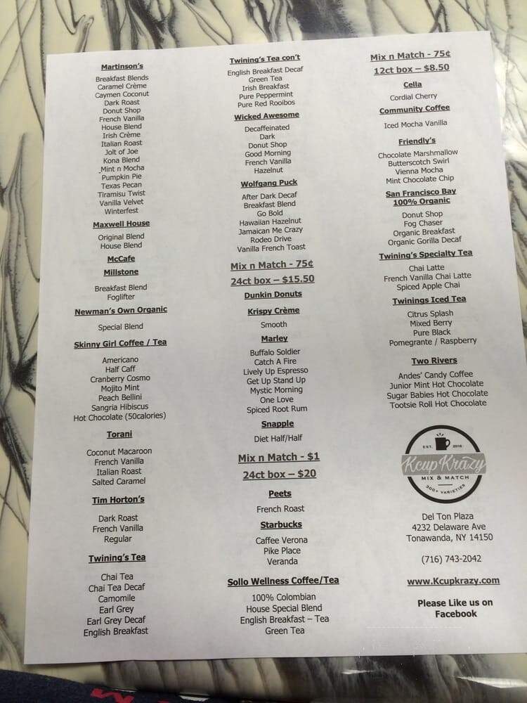 Kcup Krazy - Tonawanda, NY menu_pic