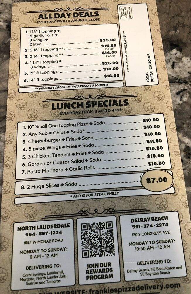 Frankie's Pizza Cafe - Delray Beach, FL menu_pic