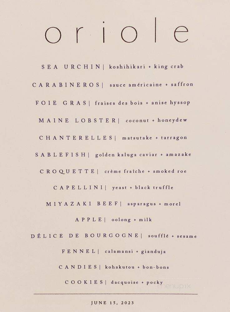 Oriole - Chicago, IL menu_pic