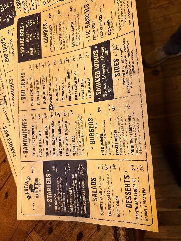 Martin's Bar-B-Que Joint - Nashville, TN menu_pic