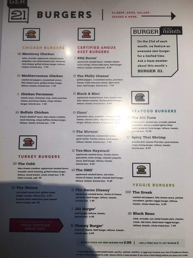 Burger 21 - Sterling, VA menu_pic