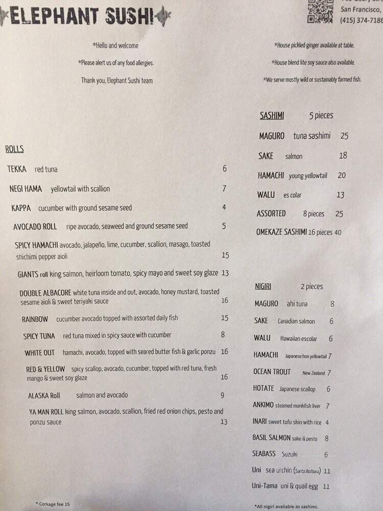 Elephant Sushi - San Francisco, CA menu_pic