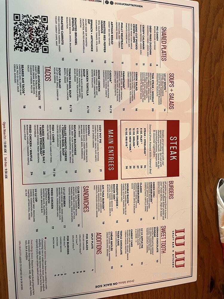 LU LU Craft Bar + Kitchen - Richland, WA menu_pic