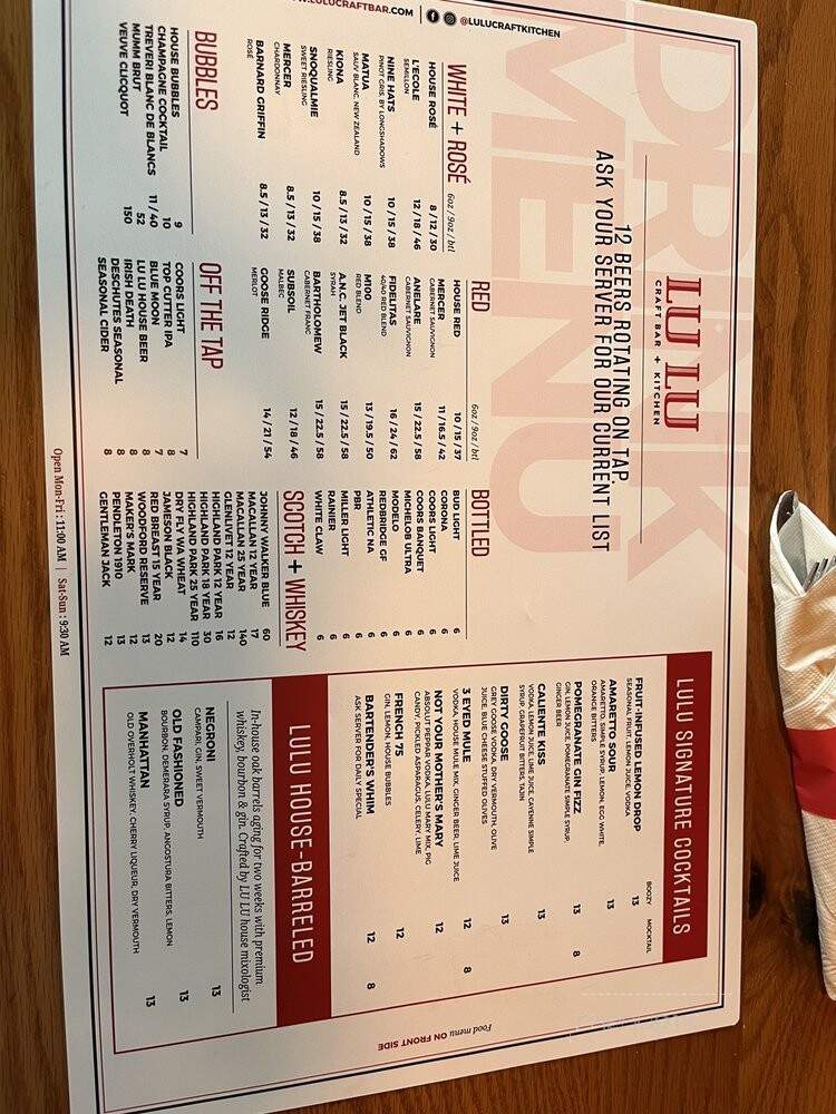 LU LU Craft Bar + Kitchen - Richland, WA menu_pic
