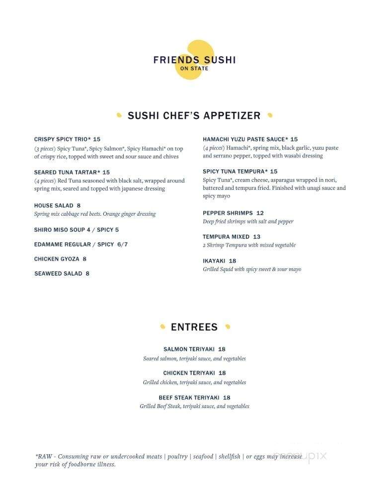 Friends Sushi On State - Chicago, IL menu_pic
