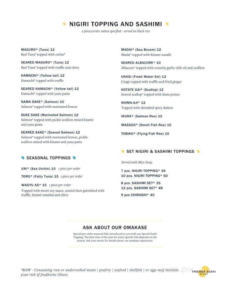 Friends Sushi On State - Chicago, IL menu_pic