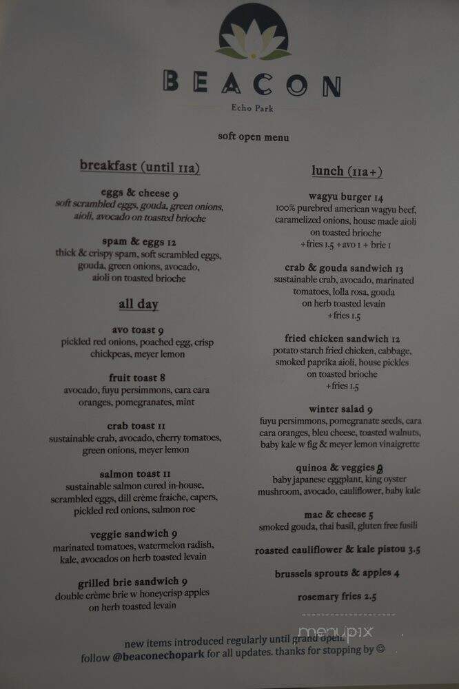 Beacon Echo Park - Los Angeles, CA menu_pic