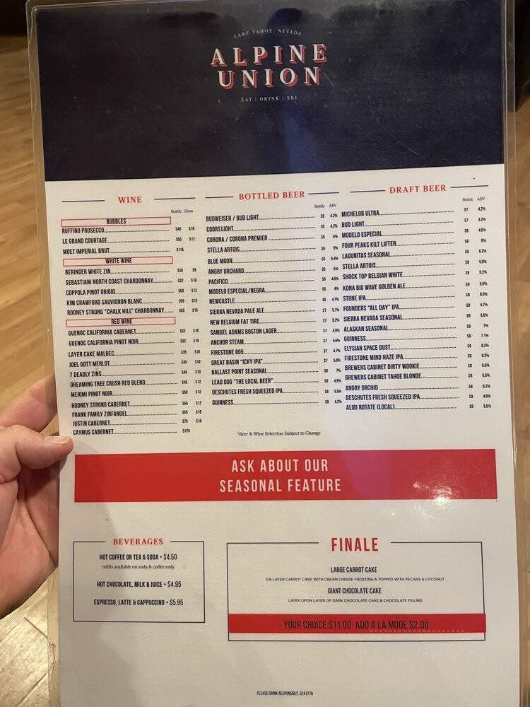 Alpine Union - Stateline, NV menu_pic
