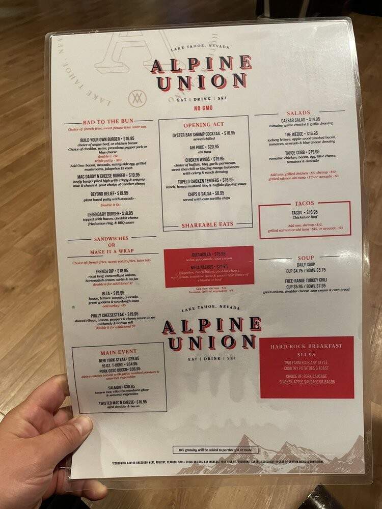 Alpine Union - Stateline, NV menu_pic