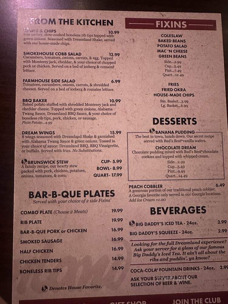 Dreamland BBQ - Duluth, GA menu_pic