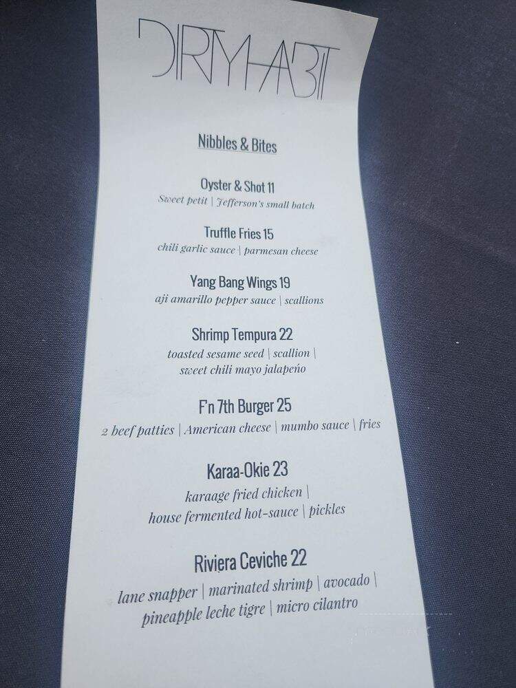 Dirty Habit - Washington, DC menu_pic
