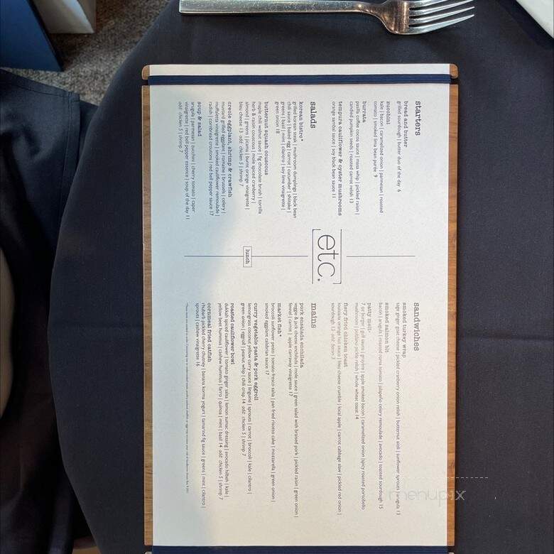 Etc Restaurant - Nashville, TN menu_pic