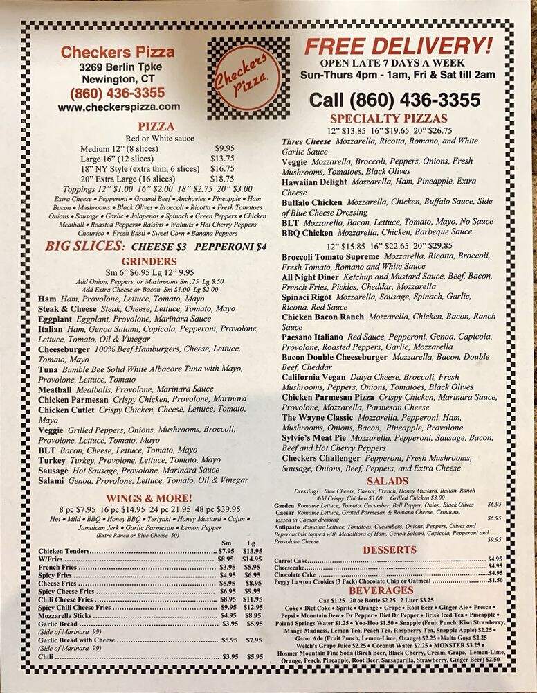 Checkers Pizza - Newington, CT menu_pic
