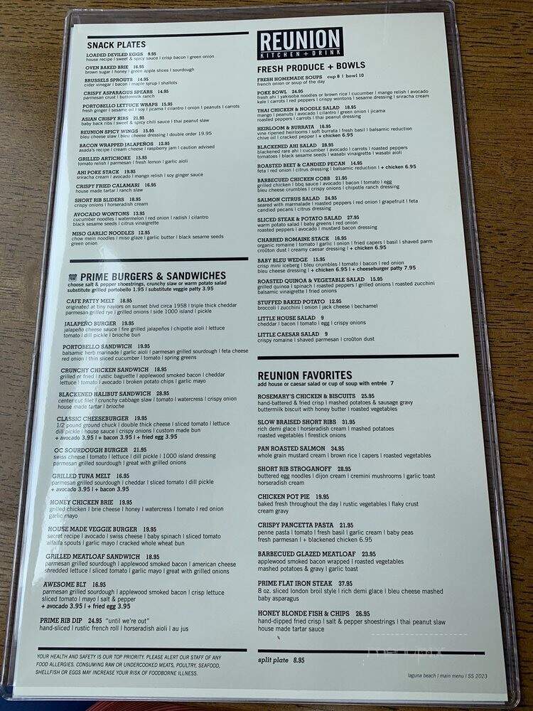 Reunion Kitchen + Drink - Laguna Beach, CA menu_pic