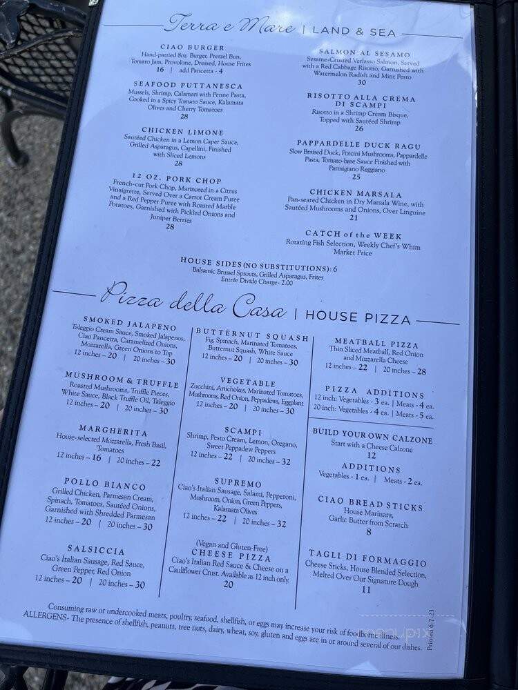 Ciao Ristorante - Louisville, KY menu_pic