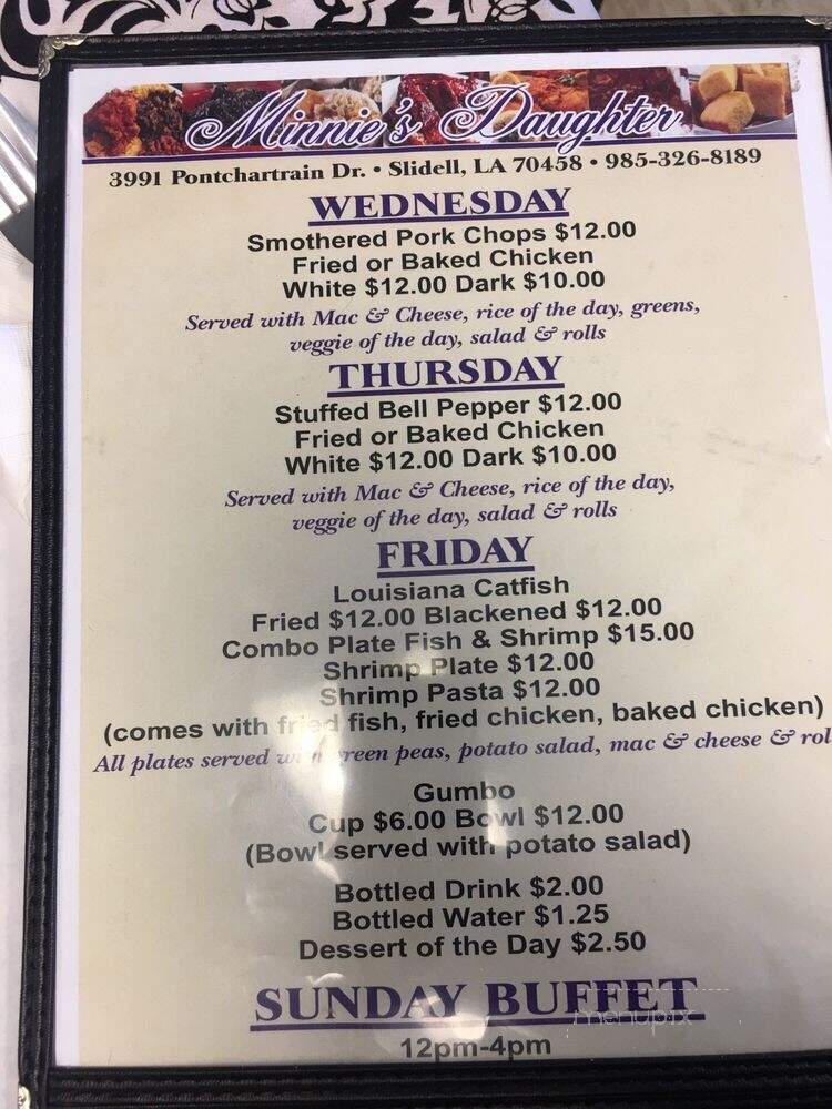 Minnie's Daughter Catering & Cafe - Slidell, LA menu_pic
