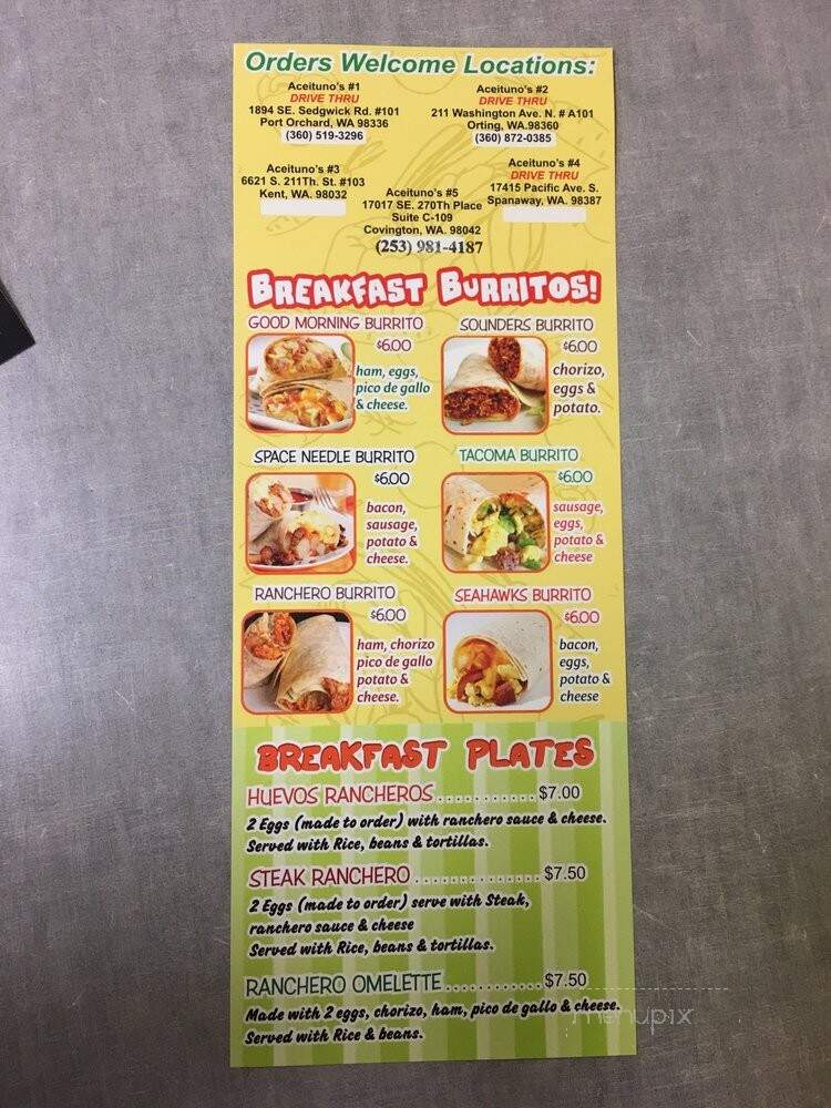 Aceituno's Mexican Food - Covington, WA menu_pic