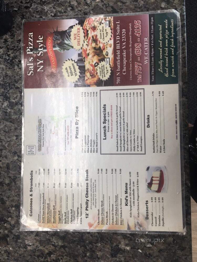 Sals Pizza NY Style - Chesapeake, VA menu_pic