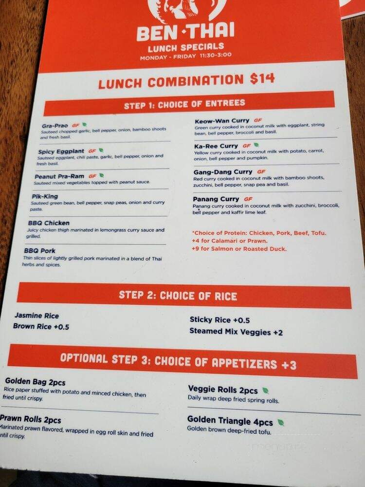 Ben Thai Cafe - San Francisco, CA menu_pic