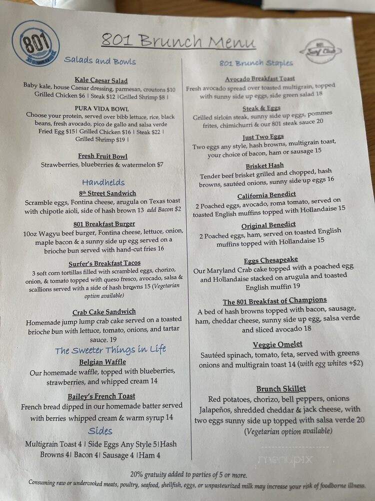 801 Restaurant & Bar - Washington, DC menu_pic