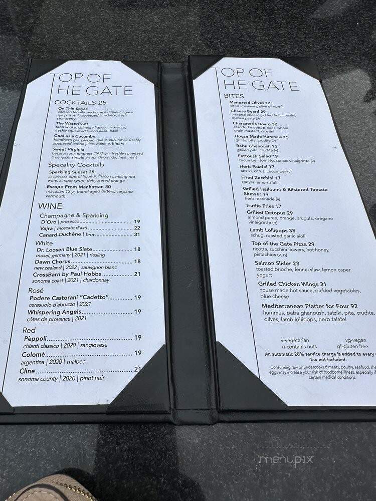 Top of the Gate - Washington, DC menu_pic