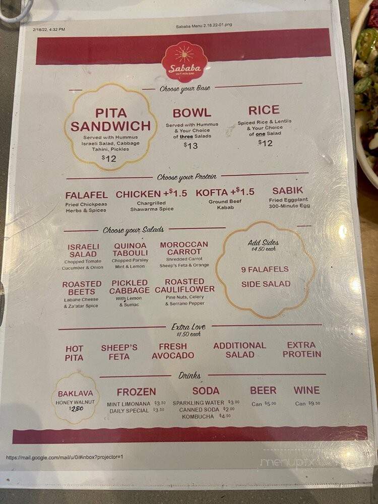Sababa - San Francisco, CA menu_pic