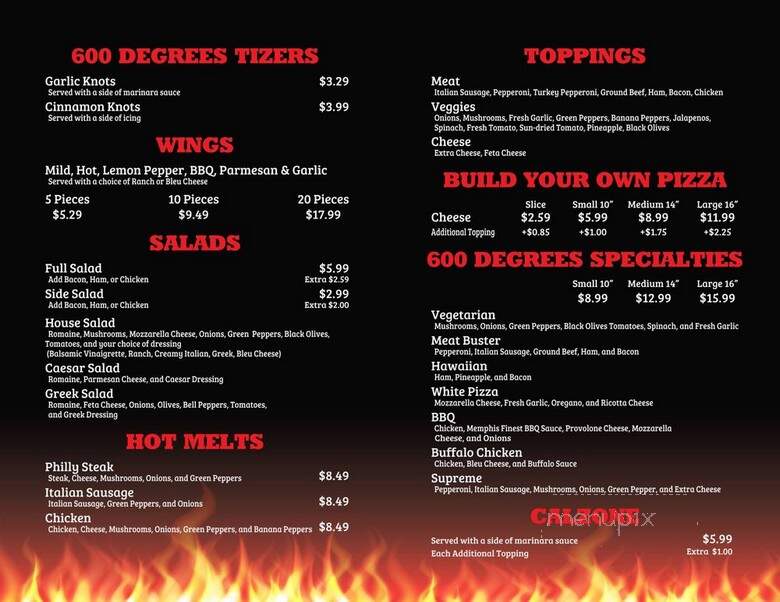600 Degrees Pizza - Austell, GA menu_pic
