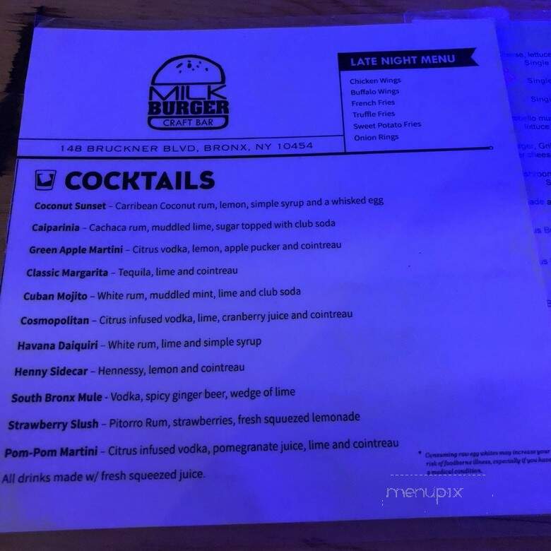 Milk Burger - Bronx, NY menu_pic