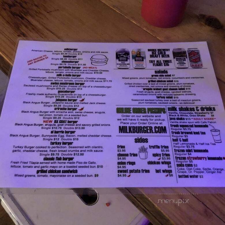 Milk Burger - Bronx, NY menu_pic