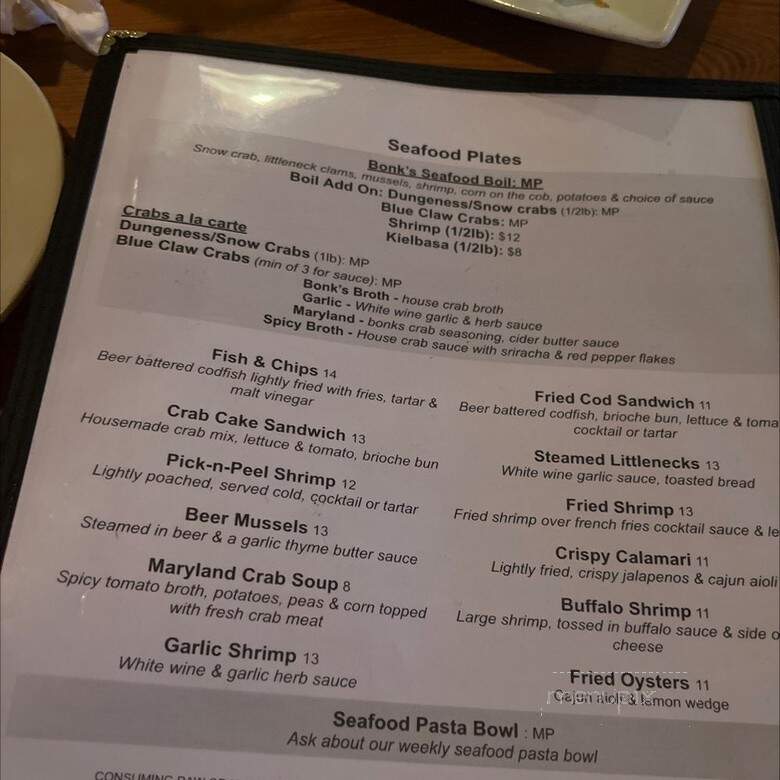 Bonks Bar - Philadelphia, PA menu_pic