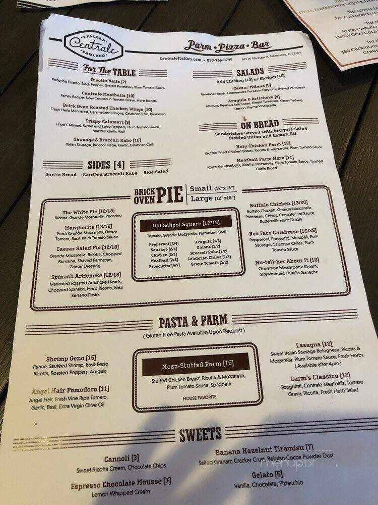 Centrale Italian Parlour - Tallahassee, FL menu_pic