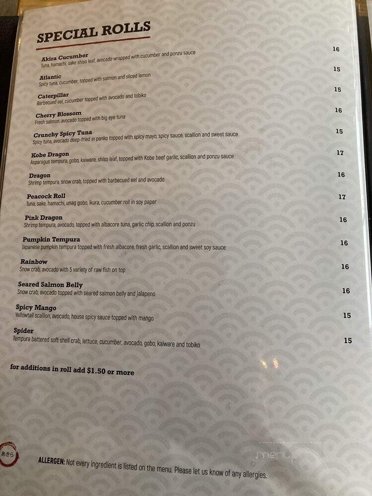 Akira Japanese Restaurant - San Francisco, CA menu_pic