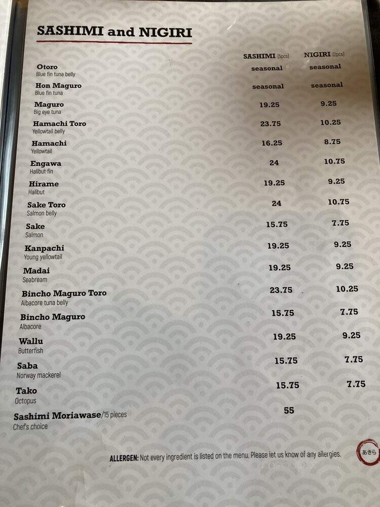 Akira Japanese Restaurant - San Francisco, CA menu_pic