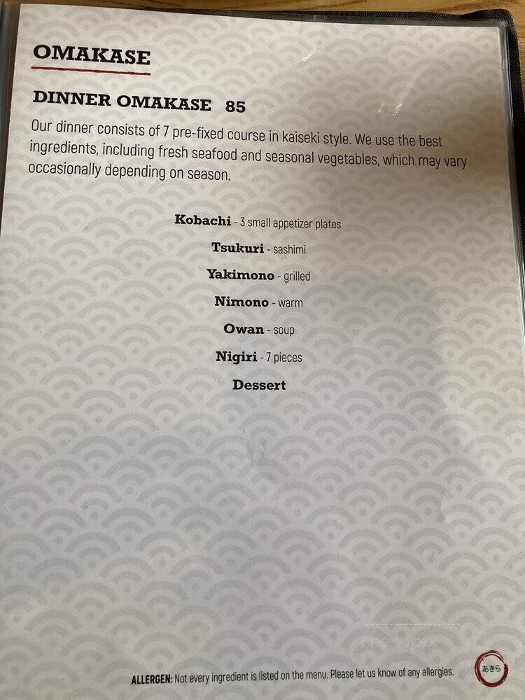 Akira Japanese Restaurant - San Francisco, CA menu_pic