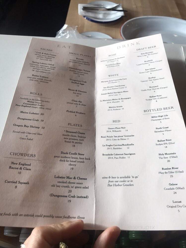 Bar Harbor - Seattle, WA menu_pic